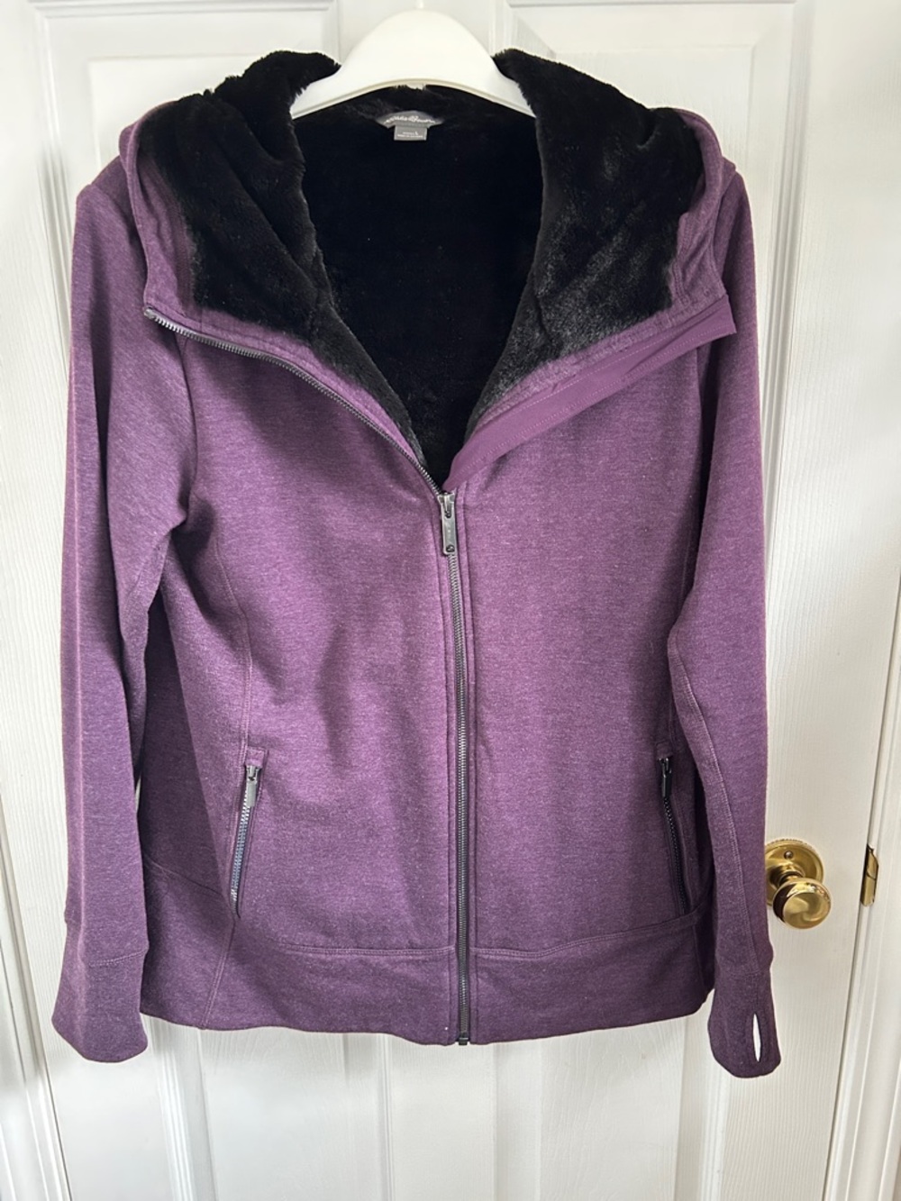 Eddie Bauer Purple Hooded Utility Jacket with Black Plush Lining